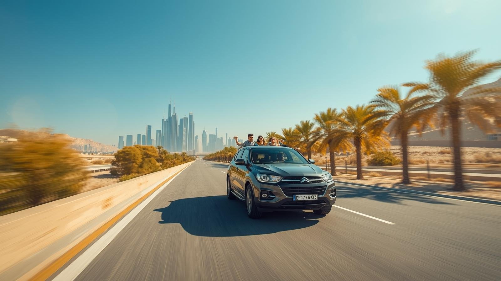 Home 19 Family driving a rental car in Bahrain